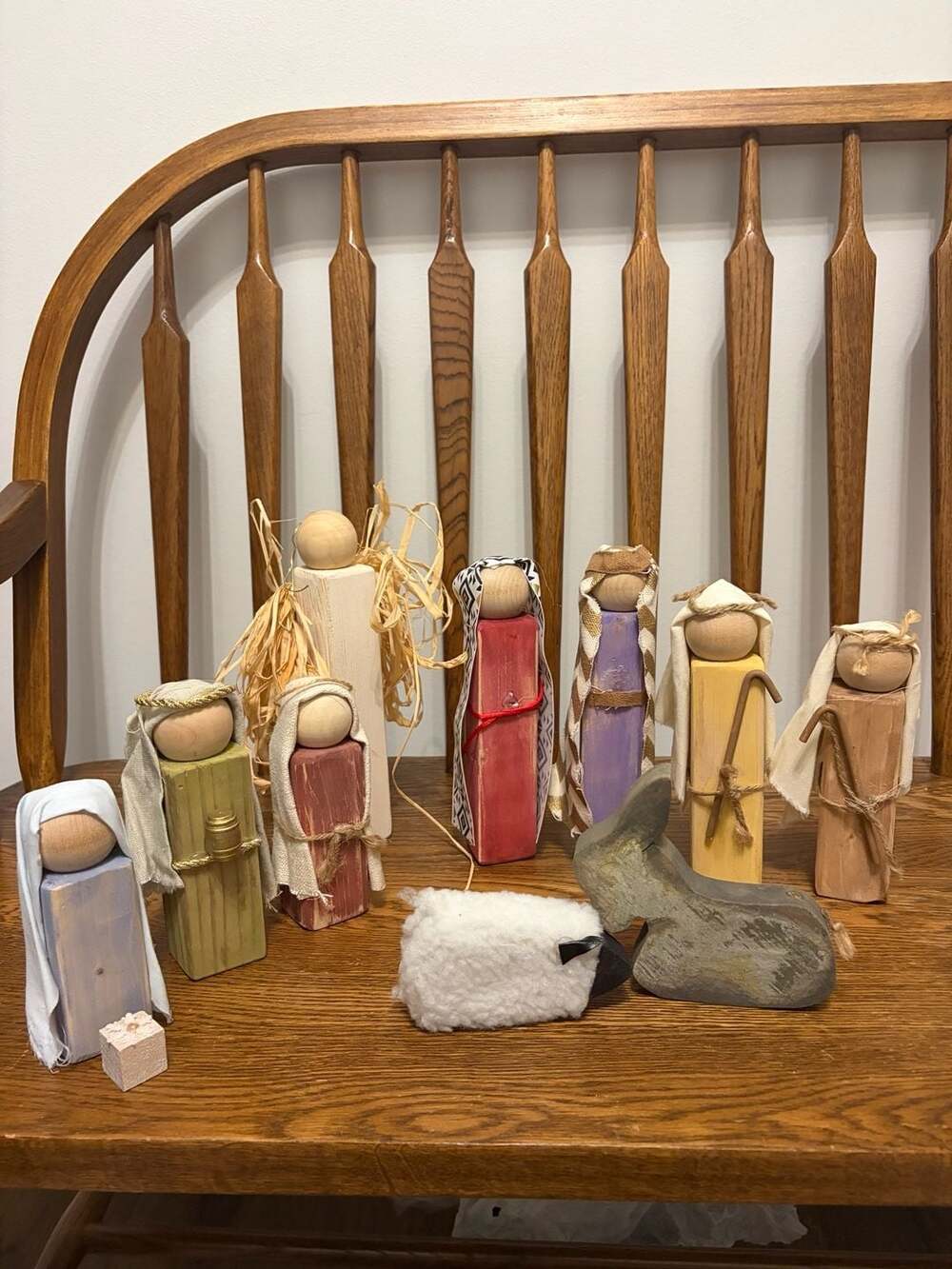 Handmade Wooden Peg Doll Nativity Set Christmas Figurines Rustic Decor
